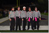 Officiating a high school football game in Burlington are ICAOA officials Bob Barta, Kert Johnson, Bill Jacobson, Kyle Larson, and Ray Carley 10-5-2018
